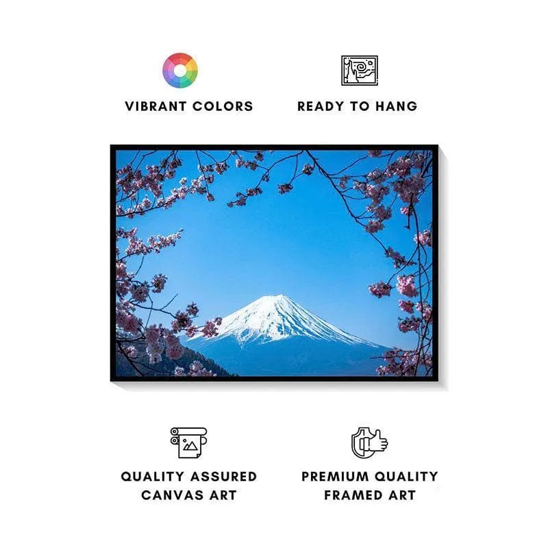 Pink Blossom & Fuji Canvas Wall Painting - Black Frame media 4