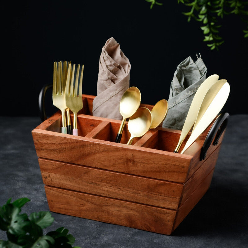 Veda Acacia Wood Cutlery Holder image 3