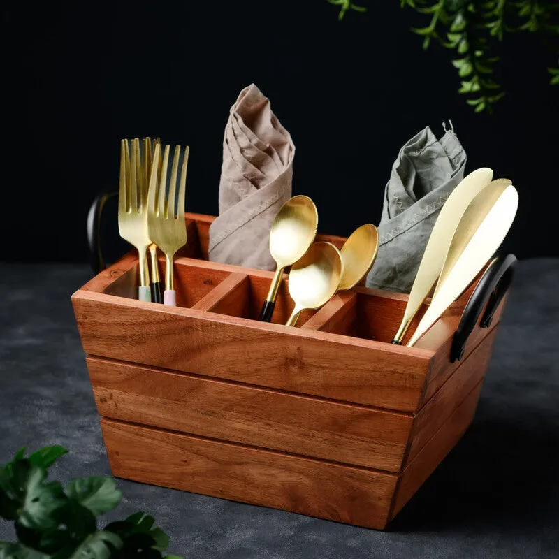 Veda Acacia Wood Cutlery Holder media 3