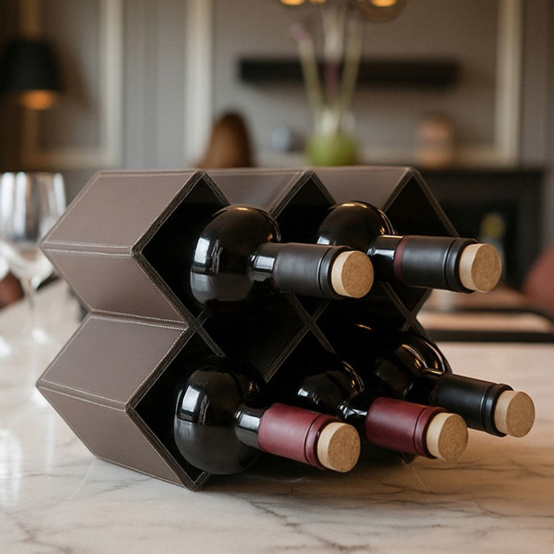 AarviDecor Modern Matrix Faux Leather Wine Rack - Brown