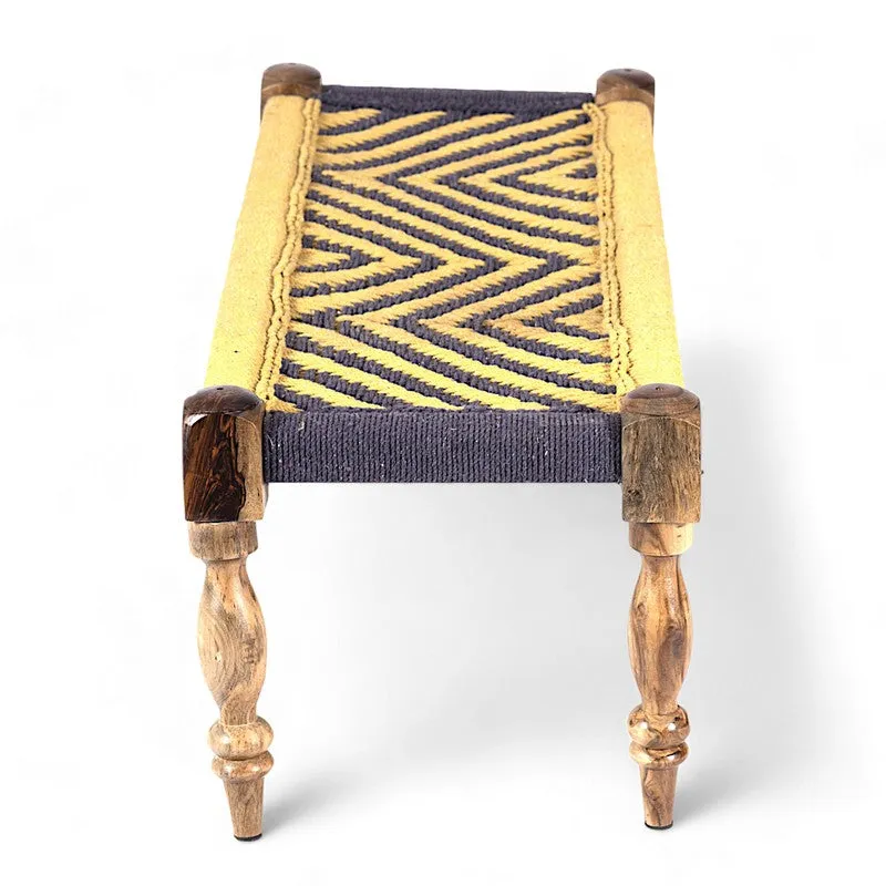 Calon Sheesham Wooden Bench with Stools (Yellow,Purple) - Three Piece Set media 5