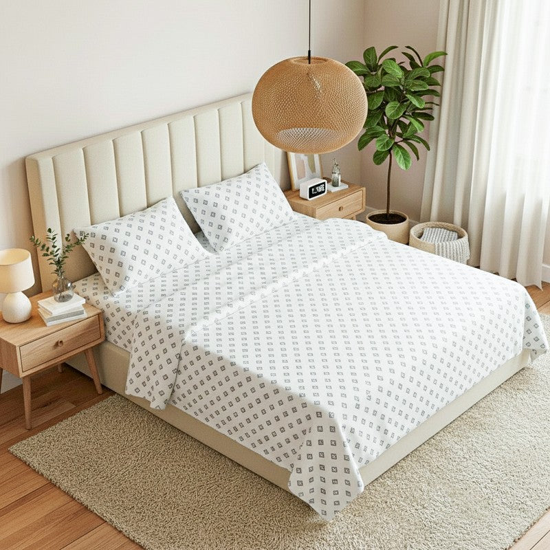 Serene Blooms Cotton Bedsheet (Grey) - 180 TC media 3