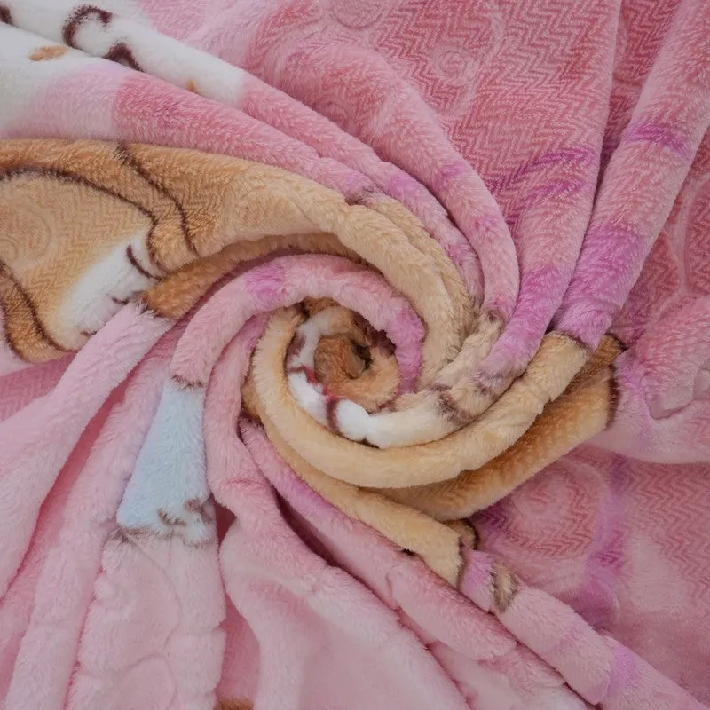 Snugsy Cartoon Woolen Kids Blanket (Pink) - 350 GSM media 5