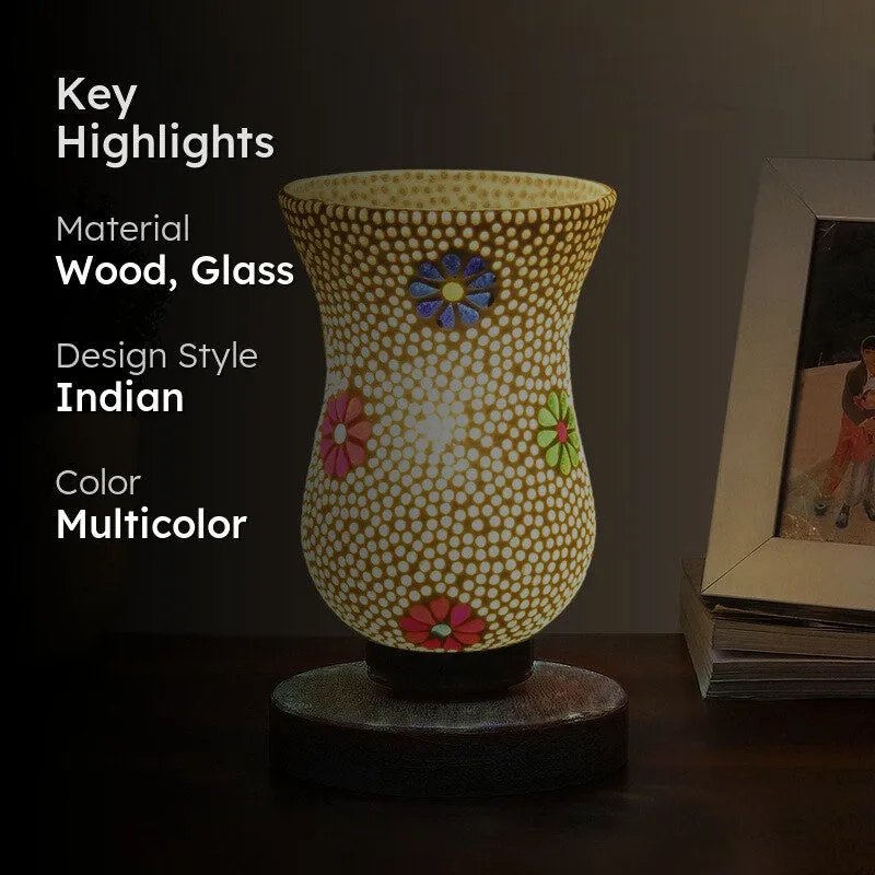 Aurashi Mosaic Glass Table Lamp With Wooden Base - Multicolor media 2