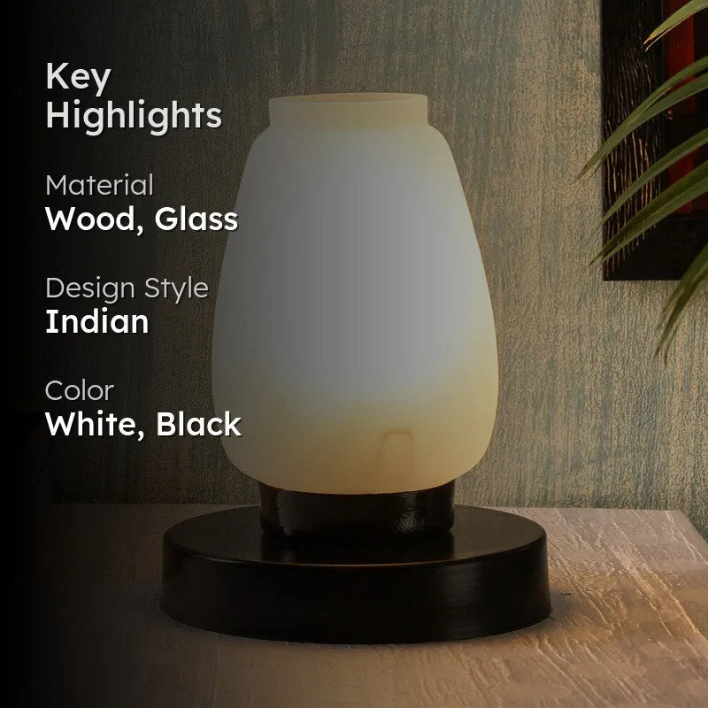 Glowzen Glass Table Lamp With Wooden Base - White media 2