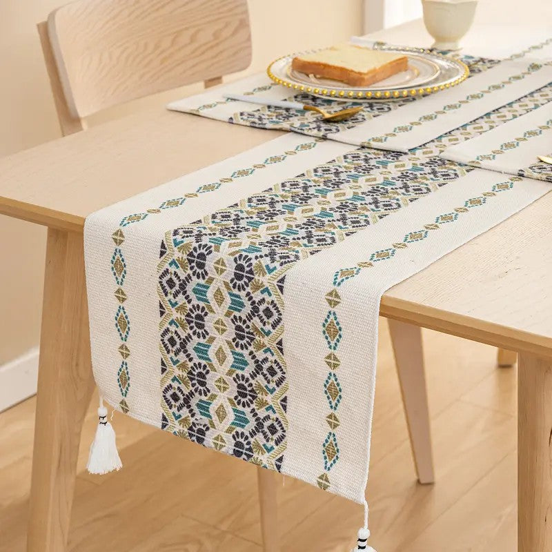 Shynix Tasseled Cotton Table Runner media 4