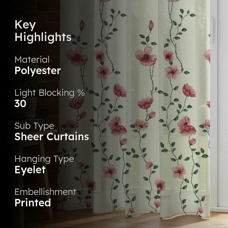 Urban Space Vine Floral Multicolor Polyester Curtains - Set Of Two media 2