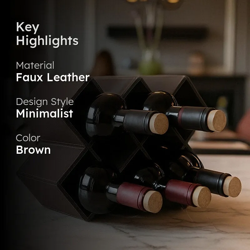 AarviDecor Modern Matrix Faux Leather Wine Rack - Brown media 2