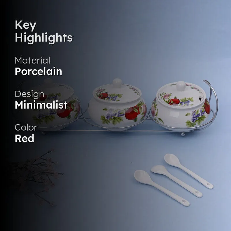 Nasi 4-Piece Ceramic Floral Condiment Set in Red media 2