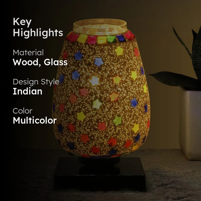 Gleamelle Glass Table Lamp With Wooden Base - Multicolor media 2