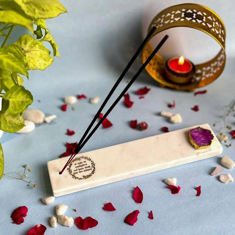Gayathri Mantra Marble Incense Holder With Agate Plating - Pink media 3
