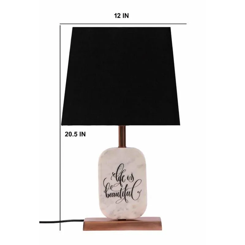 Life Light Printed Marble & Copper Base Fabric Table Lamp - Black,White media 5