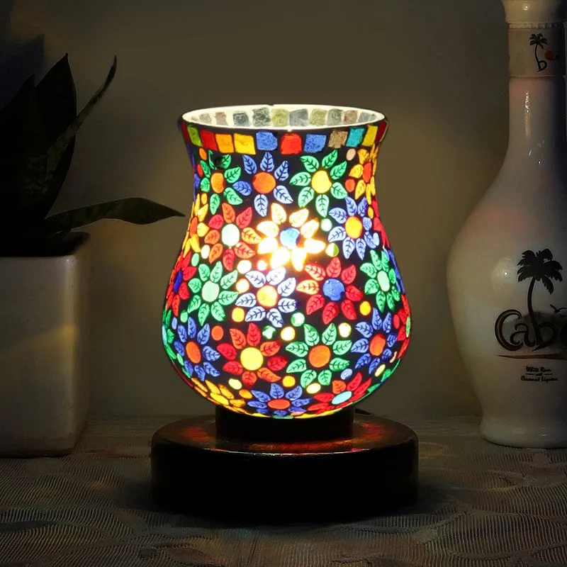 Gleemora Mosaic Glass Table Lamp With Wooden Base - Multicolor media 1