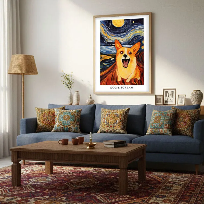 Dog's Scream Archival Canvas Wall Art - Natural Brown Frame media 3