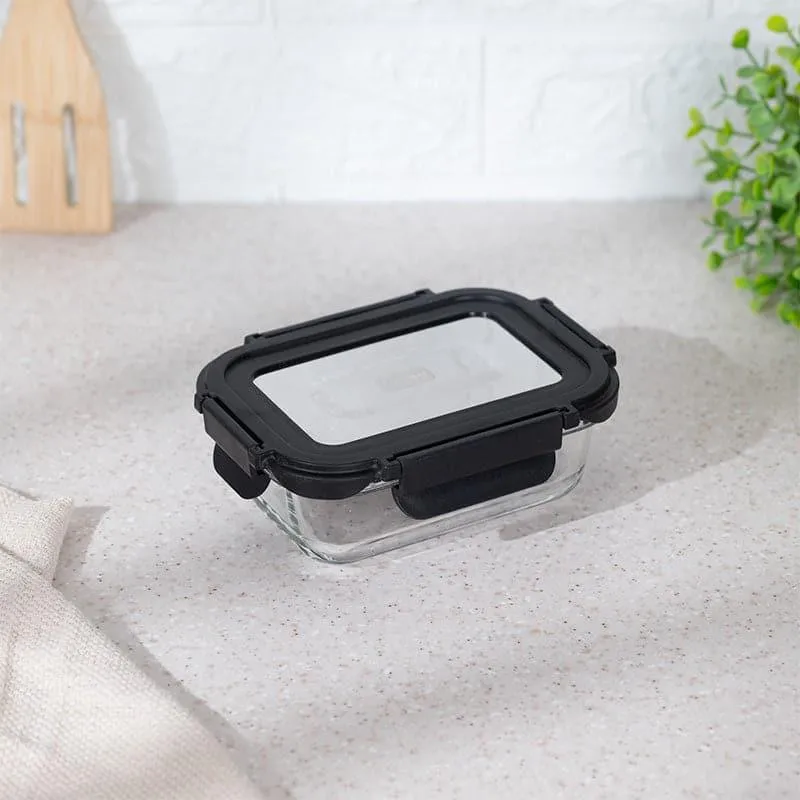 Boro Glass Lunch Box With Steel Lid (Black) - 370 ML media 1