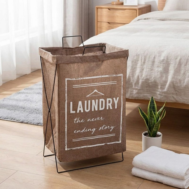 Flexi Fold (Metal,Fabric) Laundry Basket - Brown