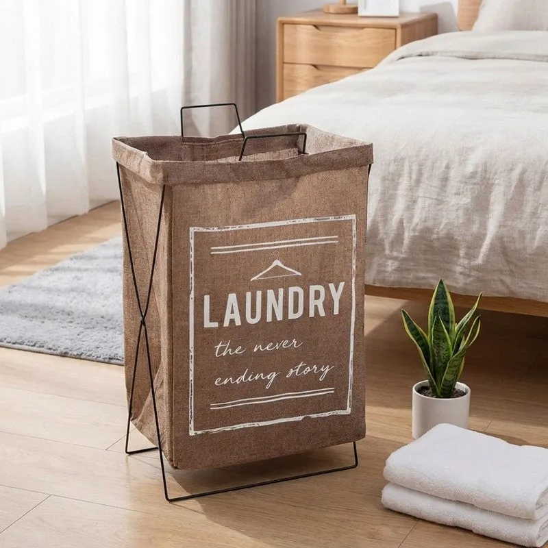 Flexi Fold (Metal,Fabric) Laundry Basket - Brown media 1