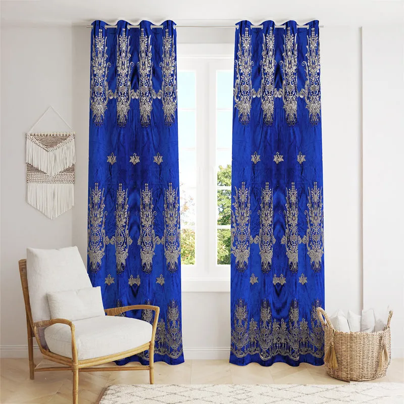 Royal Blue Elegance Curtain - Set Of Two media 1