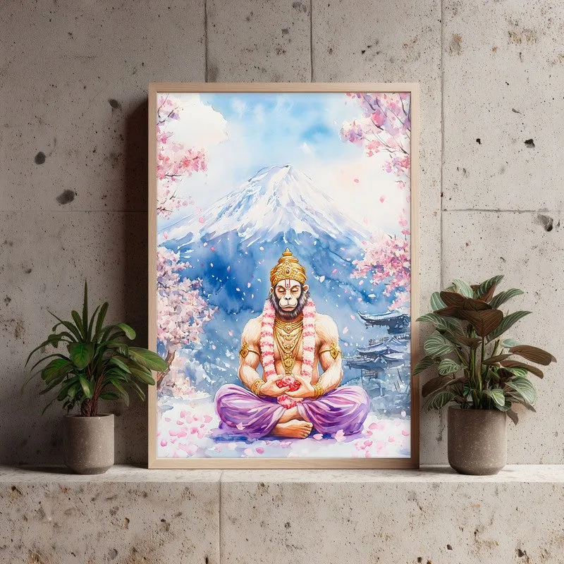 Divine Chiranjeevi Spiritual Archival Paper Wall Painting - Natural Brown Frame media 3