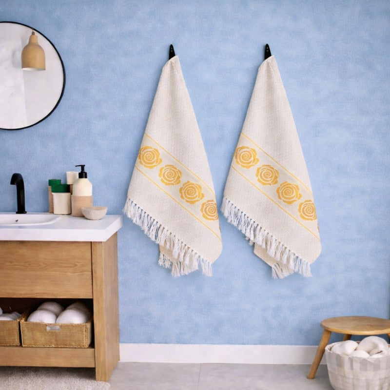 Rosette Cotton Hand Towel (Yellow) - Set Of Four media 3