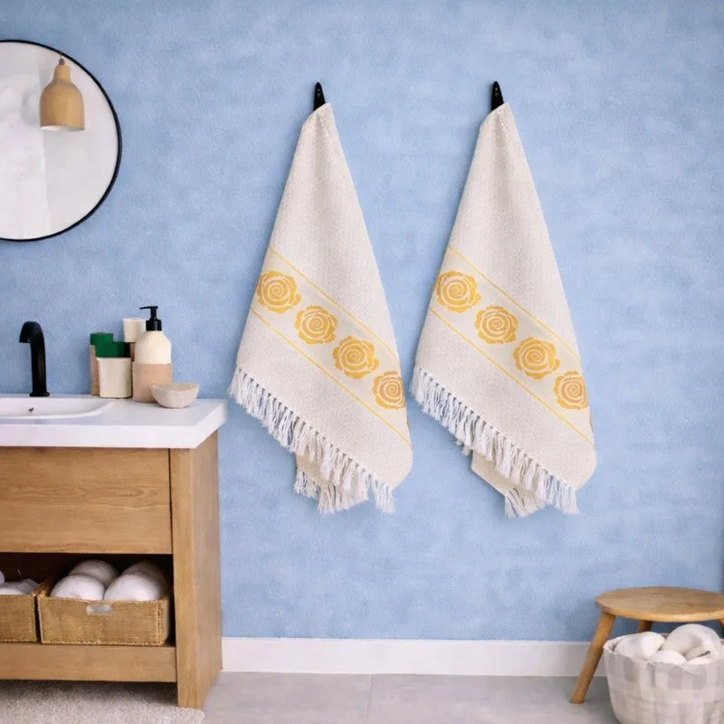 Rosette Cotton Hand Towel (Yellow) - Set Of Four media 3