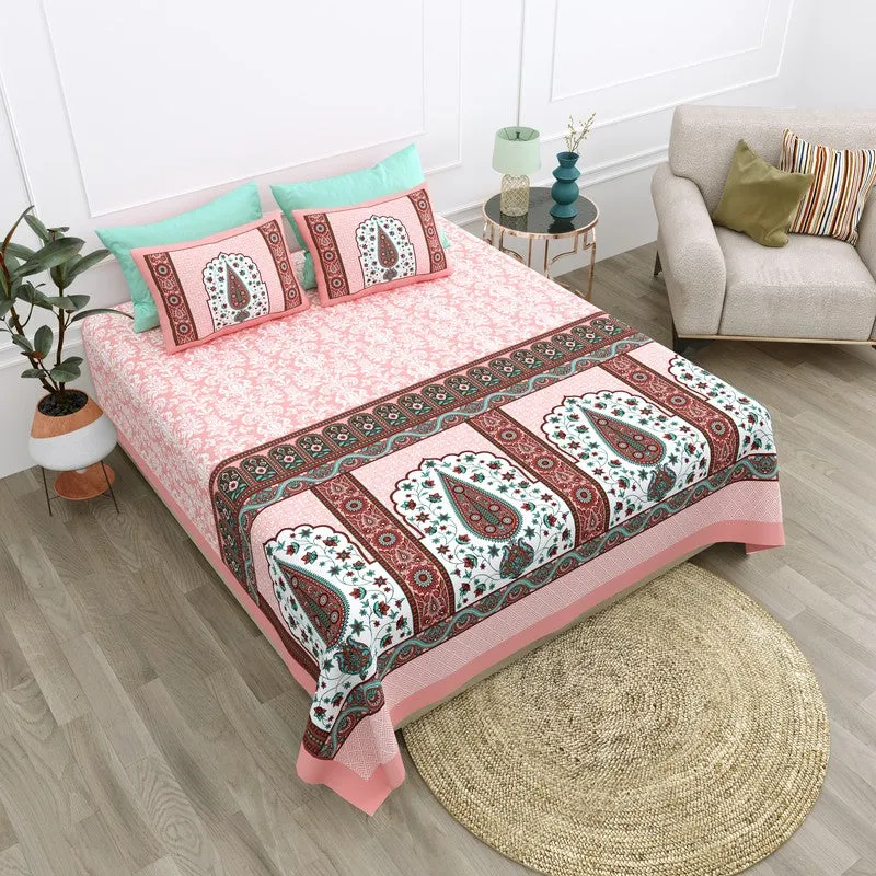 Ethnic Glow Cotton Bedsheet (Pink,Brown) - 120 TC media 3