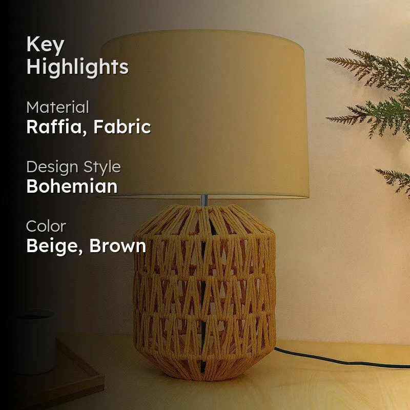 NeoAura Modern Raffia Table Lamp - Beige media 2