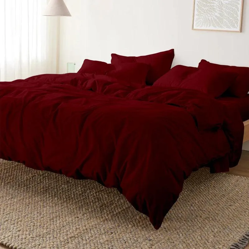 Amelia 100% Cotton Satin Weave Duvet Cover With Pillow Covers - Maroon media 4