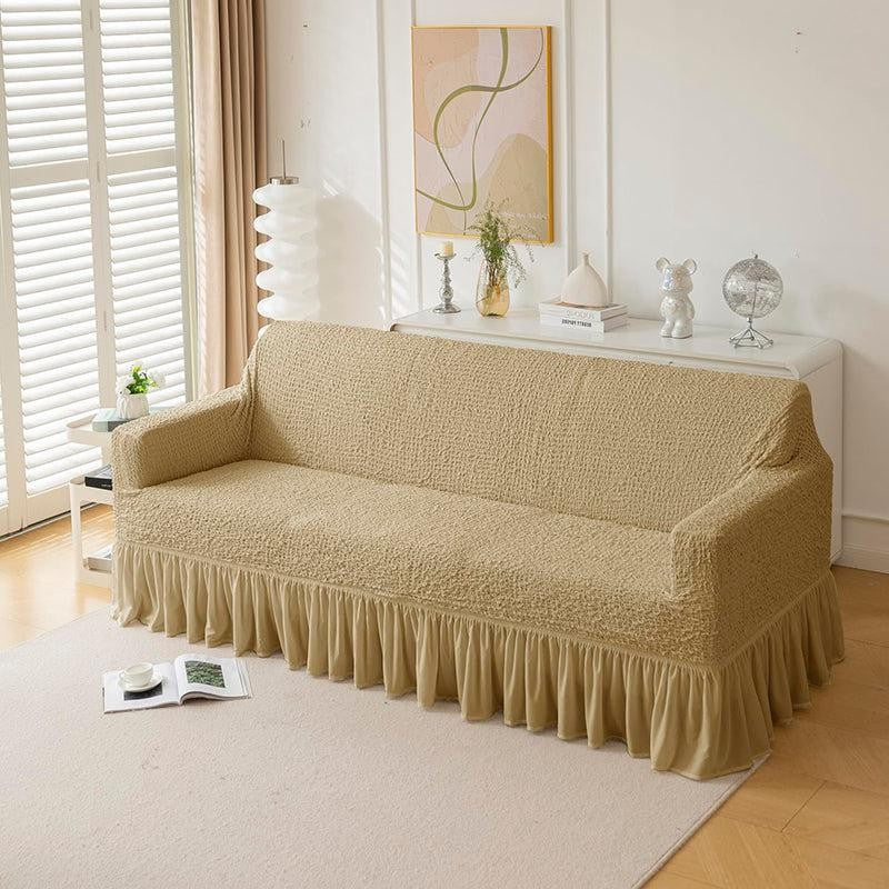 Refined Ruffles Solid Polyester Sofa Cover - Beige media 3