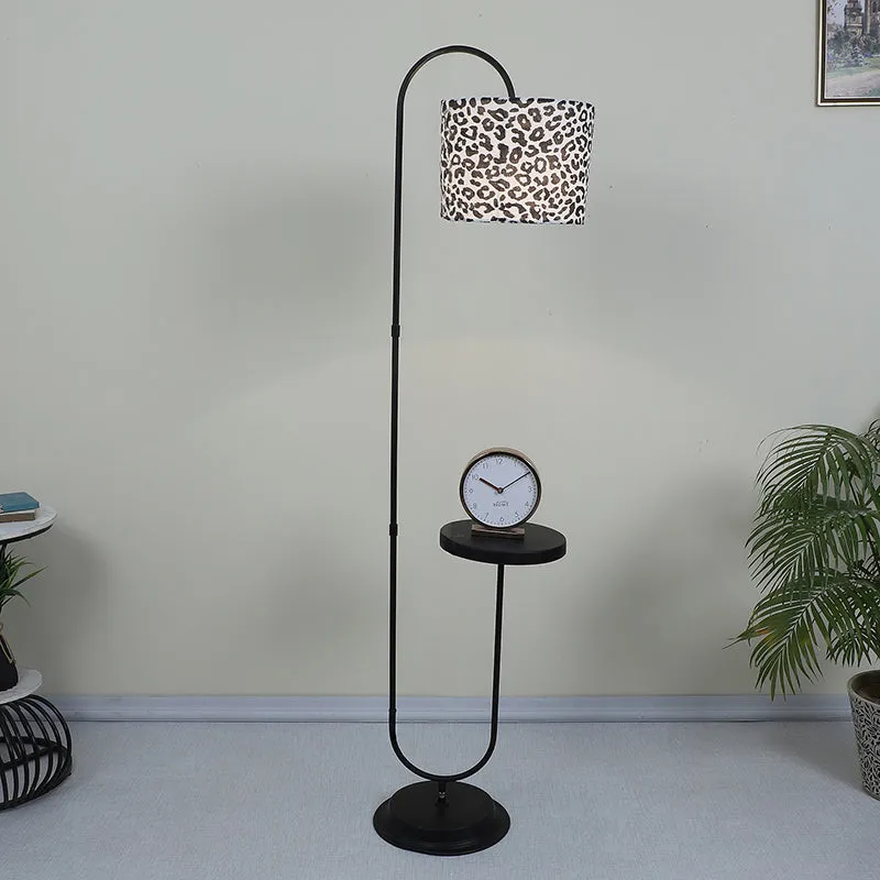 Leopard Hide Printed Arched Floor Lamp With Shelf media 2
