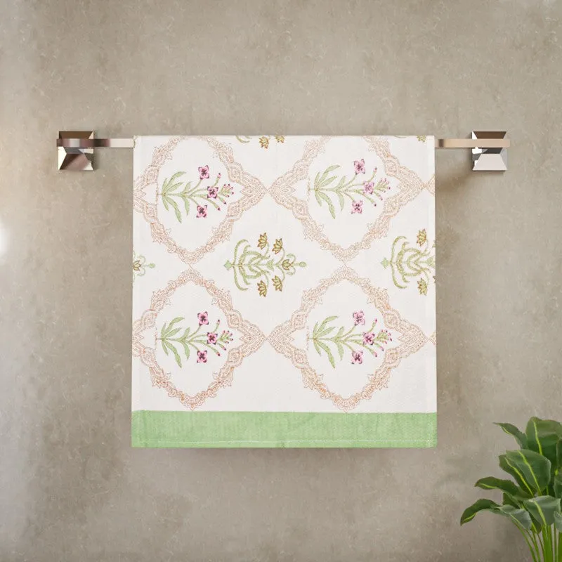 Costal Leaf Cotton Hand Towel - Sky Green media 4
