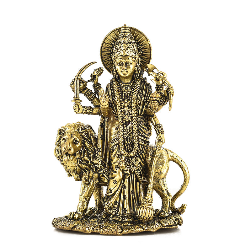 Powerful Shakti Brass Durga Idol - Gold media 3