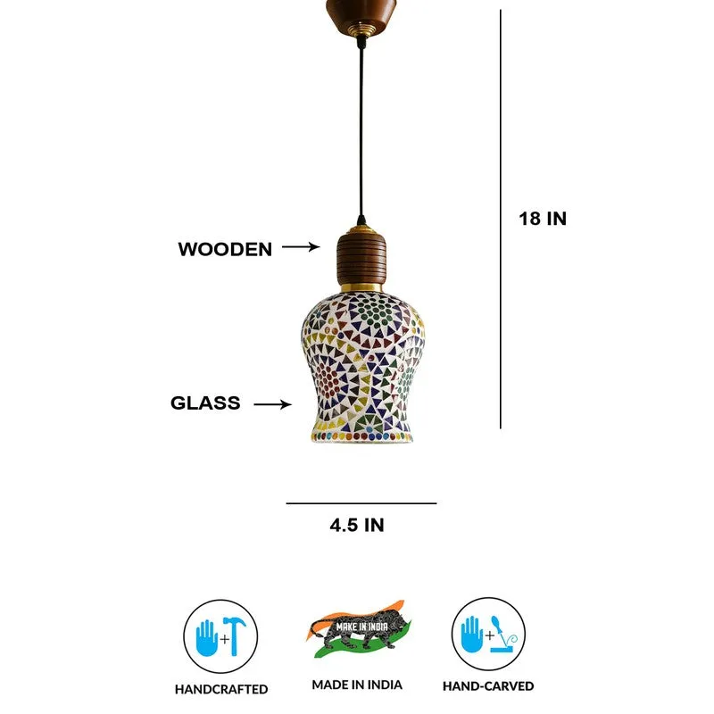 Mosaic Grid Pendant Wooden Ceiling Lamp media 5