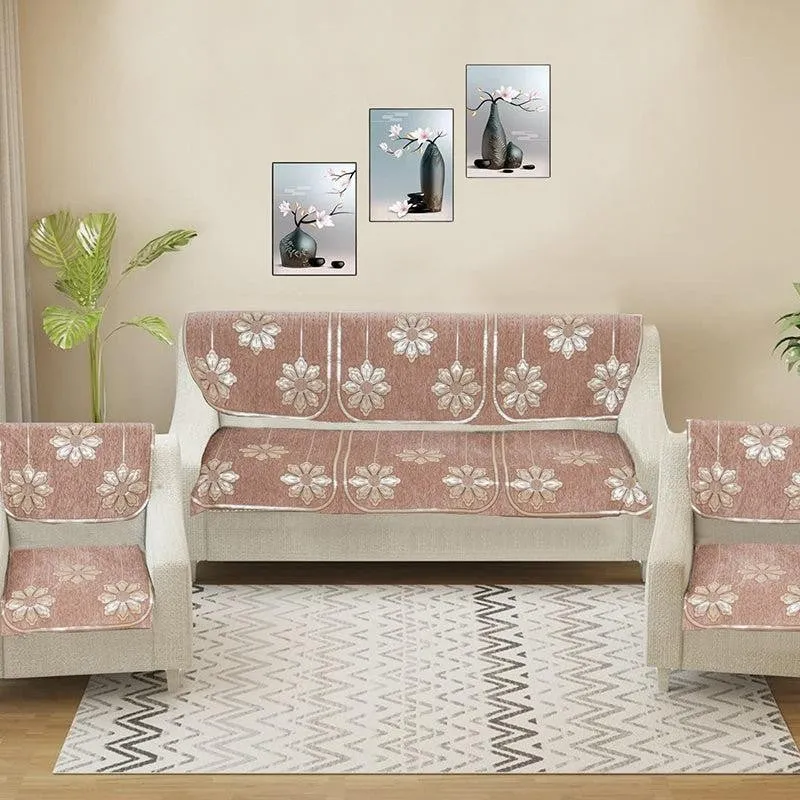 Mitha Flora Sofa Cover (Peach) - Set Of Six media 1