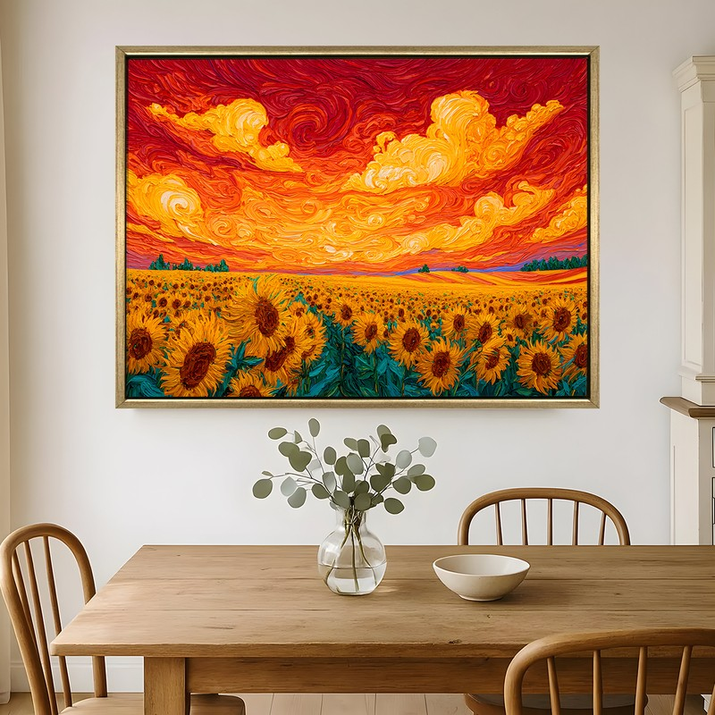 Endless Sunflowers Canvas Wall Painting With Frame