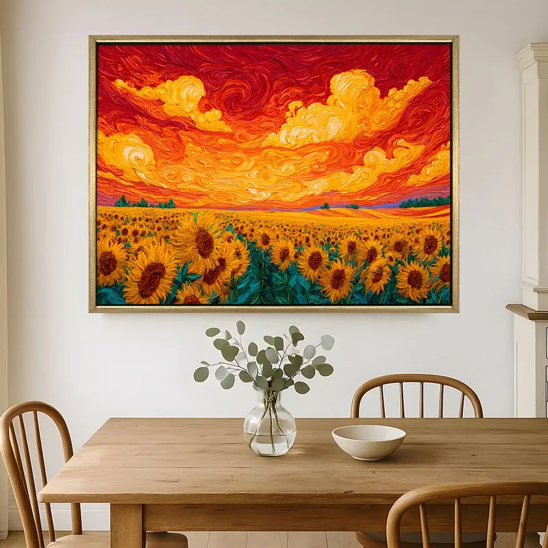 Endless Sunflowers Canvas Wall Painting With Frame media 1