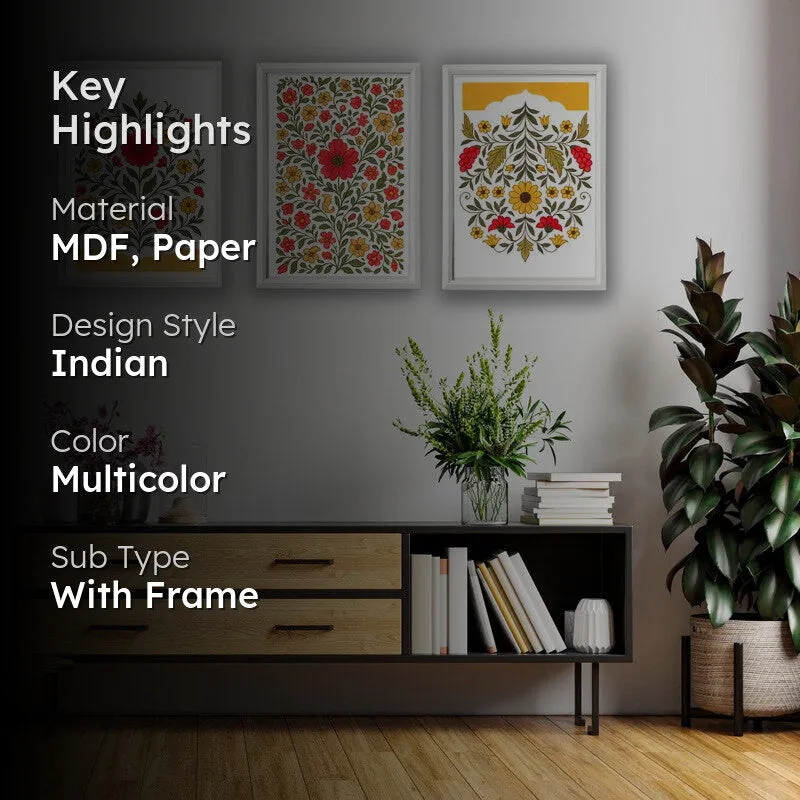 Indigo Garden Paper Wall Painting With Frame - White media 2