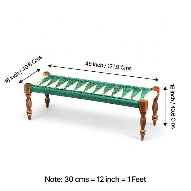 Brevon Sheesham Wooden Bench - Green,White media 9