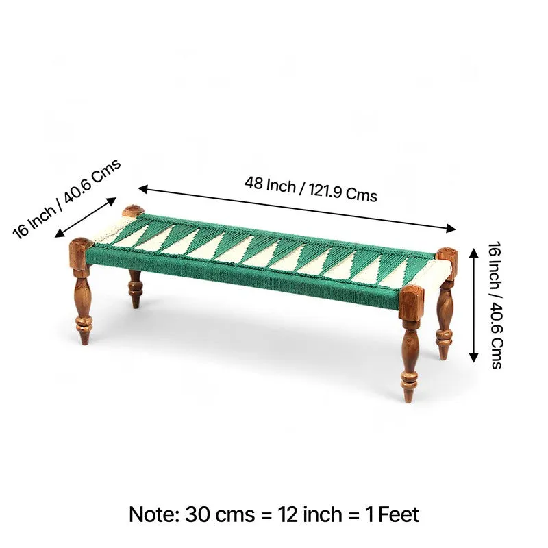 Brevon Sheesham Wooden Bench - Green,White media 9