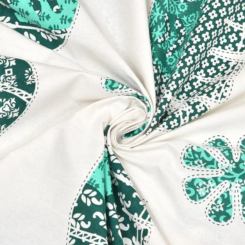 Hasthi Ethnic Cotton Bedsheet (White,Green) - 180 TC media 4