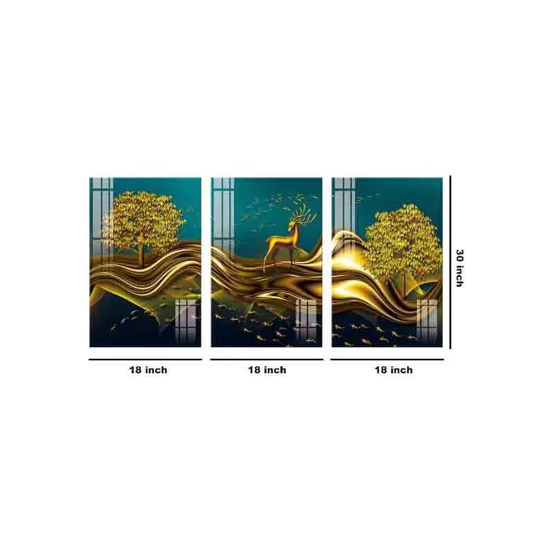 Paradise Gold Deer Canvas Wall Art - Three Piece Set media 8