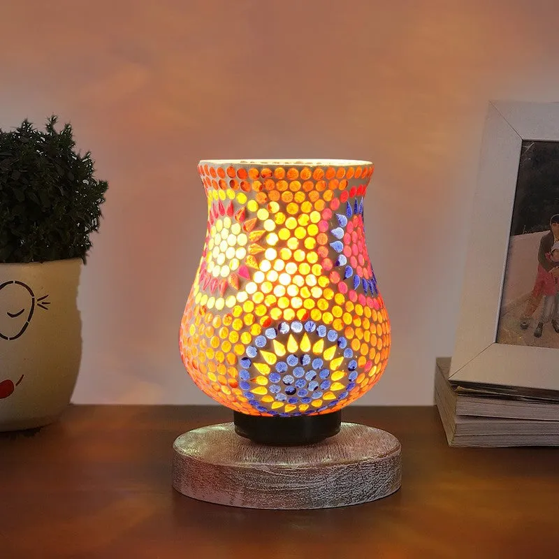 Amberis Mosaic Glass Table Lamp With Wooden Base - Multicolor media 3