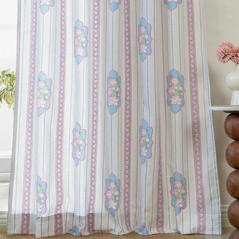 Tranquebar Home Blossom Path Cotton Curtains(Pink,Green) - Set Of Two media 4