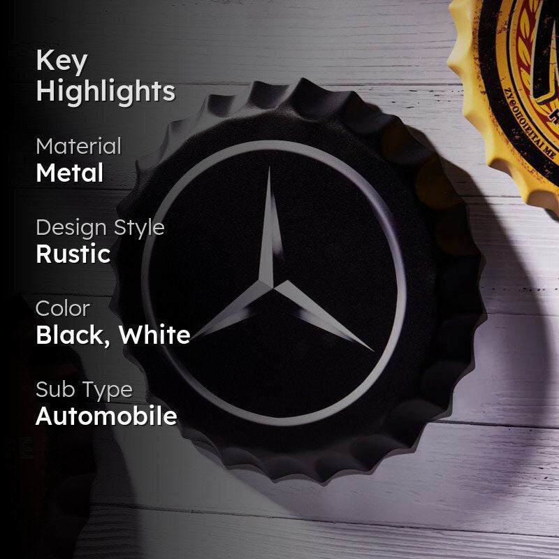 Mercedes Bottle Cap Metal Wall Accent media 2
