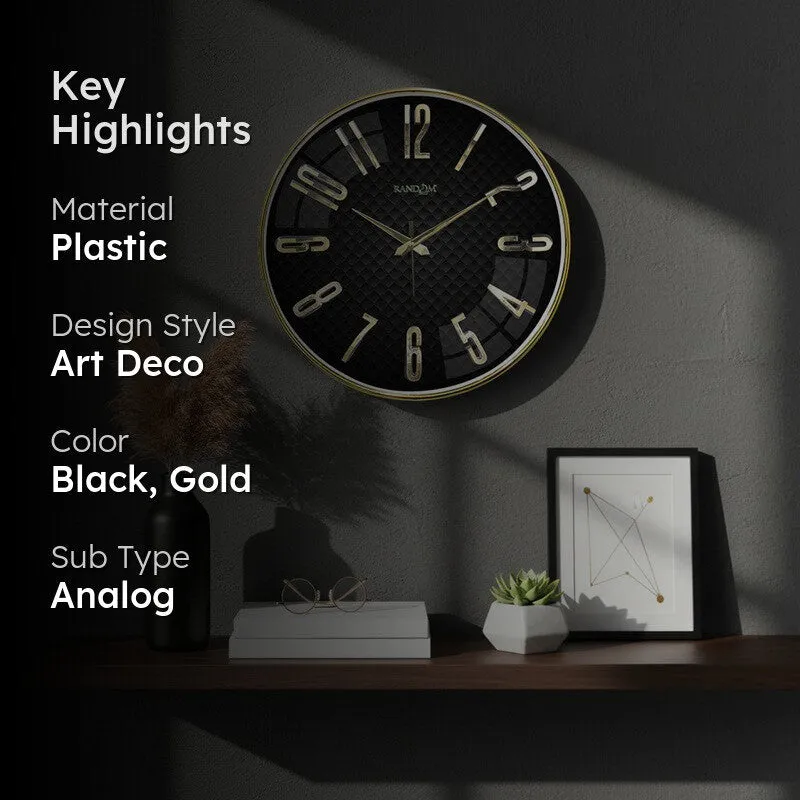 Elite Prestige Hourface Plastic Clock - Black & Gold media 2