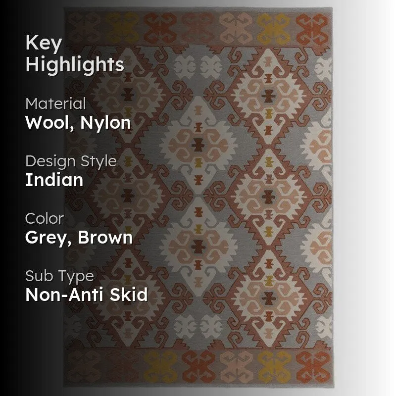 Fredegar Hand Tufted Ethnic Wool & Nylon Carpet - Grey media 2