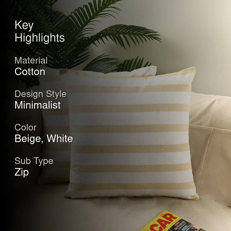 Bold Stripe Cotton Cushion Cover (Beige) - Set of Two media 2