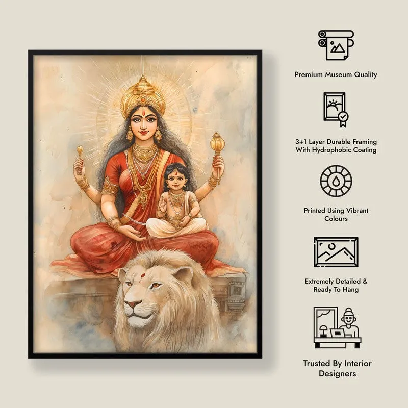 Jagadamba Spiritual Archival Paper Wall Painting With Frame - Black media 8