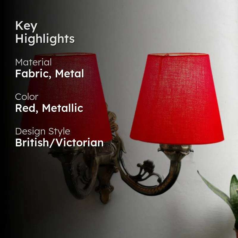 Vintage Conical Duo Fabric & Metal Wall Lamp - Red media 2