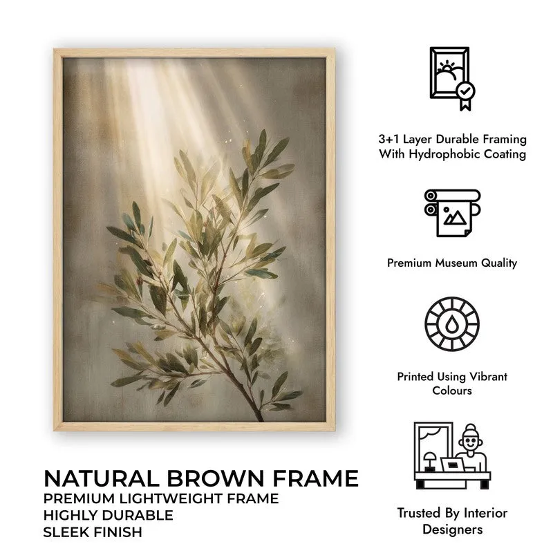 Soft Olive Grace Archival Paper Wall Painting With Brown Frame media 7